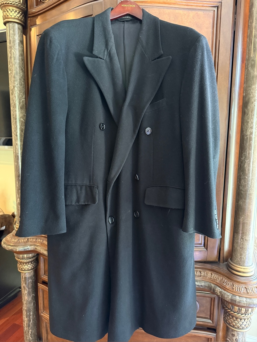 Bill Blass Black Double-Breasted Men's Long Coat